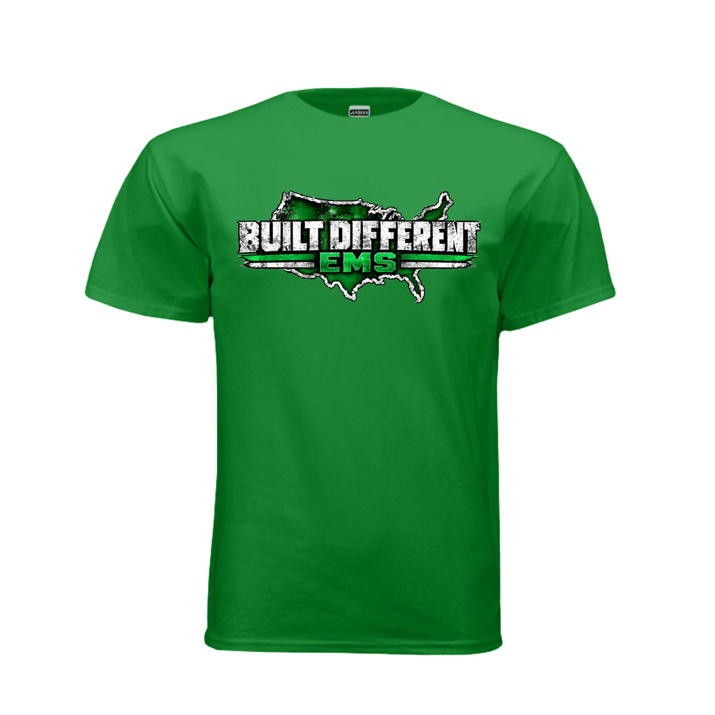 EMS tee – Built Different Fitness first responders t-shirt with EMS front graphic