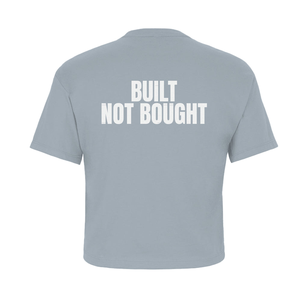 Built Not Bought Crop — Stonewash Denim — back view